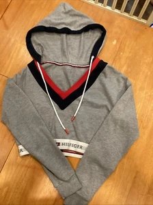Tommy Hilfiger Varsity Cropped Logo Lounge Athleisure Hoodie Sweatshirt Size Sm - Picture 1 of 4
