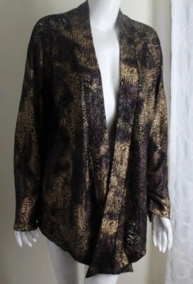 Chico's Talla 2 L Dorado Encaje Floral Japonés Chaqueta Abierta Viajeros Tejida Foto 1 de 4