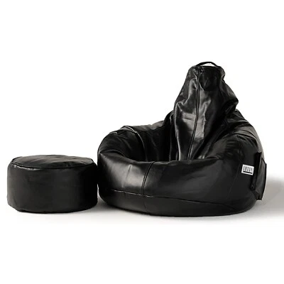 Funda reposapiés sofá silla Bean Bag sin frijoles imitación cuero 4XL negra Foto 1 de 4