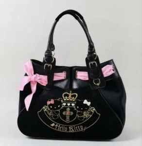 New Hello Kitty x SPINNS Angel Little Devil Series Velour Bag Black Japan - Picture 1 of 5