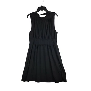 Abito smanicato vintage Havana Juniors taglia L plissettato scollo barca floreale nero USA - Foto 1 di 9