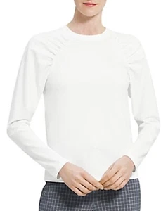$145 NWT THEORY White Ruched Shoulder Raglan Sleeve Tee Top WARDROBE ESSENTIAL S - Picture 1 of 21