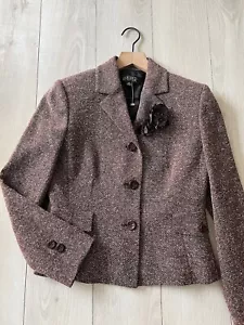 NWOT Kasper Purple Tweed Three Button Floral Pin Attached Jacket Sz 4P - Picture 1 of 9