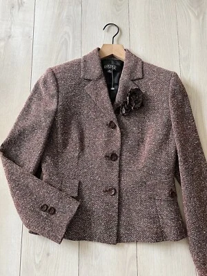 NWOT Kasper Purple Tweed Three Button Floral Pin Attached Jacket Sz 4P - Image 1 of 4