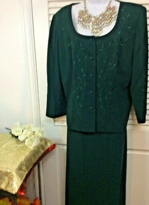 PLAZA SUR CHAQUETA CHAQUETA TRAJE FALDA LARGA verde bordado talla 12 iglesia boda nuevo - Imagen 1 de 10
