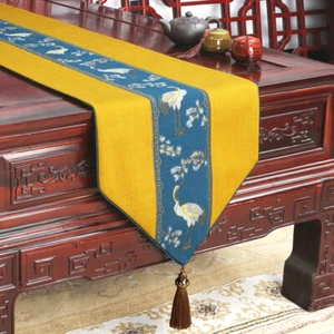 Table Runner with Tassels Crane Pattern Tablecloth Dining Living Room Home - Picture 1 of 7