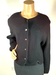The Eagle’s Eye Black Cropped Boiled Wool Knit Cardigan Jacket  Size 12 Vintage - Picture 1 of 11