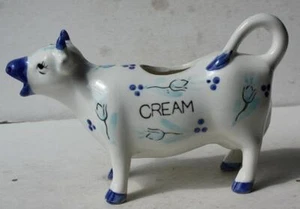 Cow Figurine Creamer Blue White Flowers Ceramic Hand Painted Great Looking Cow - - Picture 1 of 1