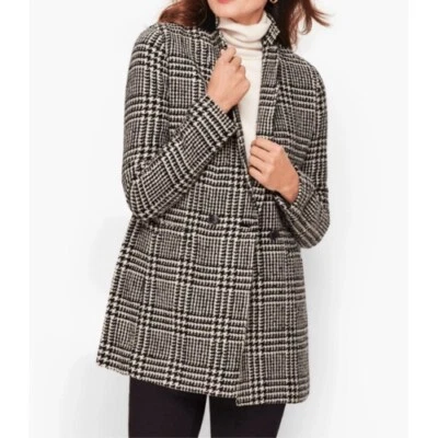 Chaqueta Talbots Lana Hervida Lana Escocesa 18 Pequeña Negra Blanca Pata de Gallo Nueva Foto 1 de 4