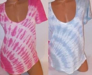 Victoria Secret PINK T-Shirt Gray Tie Dye V Neck Logo Short Sleeve Tee XS S NEW - Picture 1 of 6