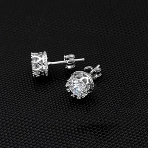 18K SILVER PLATED CLEAR CROWN STUD EARRINGS 4MM MADE WITH SWAROVSKI CRYSTALS WG8 - Picture 1 of 4