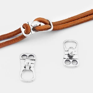 5Pcs Silver Double Holes Hook Clasps For 5mm Round Leather Bracelet Findings - Picture 1 of 5