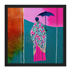 Japanese Kimono Parasol Bright Colourful Square Frame Print Picture Wall Art
