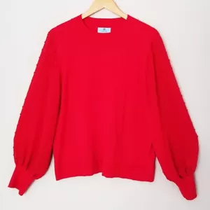Cece Women's L Mock Neck Swiss Clip Dot Sheer Balloon Long Sleeve Sweater L Red - Picture 1 of 15