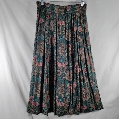 Giorgio Saint Angelo плиссированные макси юбка женщин 10 зеленый розовый цветочный вискоза кнопка - Изображение 1 из 4