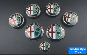 7 Set Alfa Romeo Gold Wheel Center Caps Hood Rear Steering Wheel Emblems Badges - Picture 1 of 1