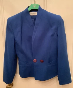 Vintage Designer Jacques Vert Blue Wool Mix Suit. Jacket & Pleat Skirt UK 10 - Picture 1 of 9