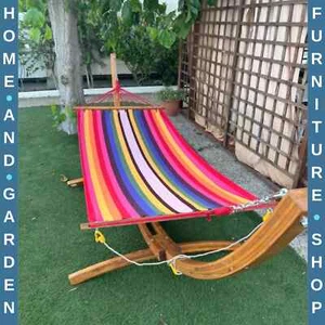 Garden Hammock with Stand Wooden Stand Frame Sun Patio Swing Chair Day Bed Seat - Picture 1 of 9