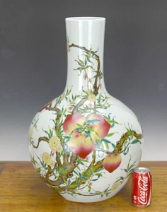 Massive Chinese Qing Famille Rose Longevity Peach Globular Porcelain Vase - Picture 1 of 10
