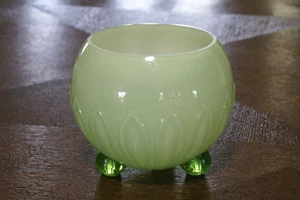 Czechoslovakia Bohemian Art Glass Bowl Green Vase Ball Feet Milk Czechoslovakian - Picture 1 of 4