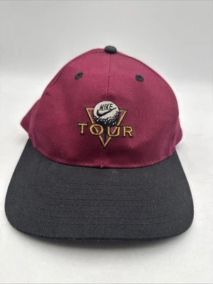 Gorra vintage Nike Tour Golf años 90 Y2K SnapBack borgoña negra ¡Rara! Foto 1 de 4
