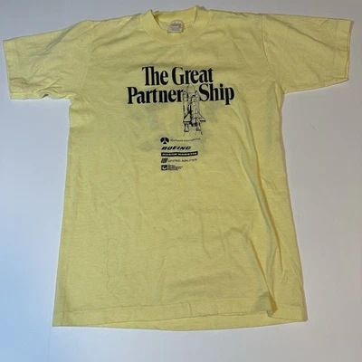 Vintage 80s Boeing Space Shuttle T Shirt Sz S Airplane NASA Single Stitch Thin - Image 1 of 4