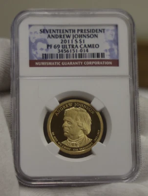 2011 S US Presidential $1 NGC PF69 UC Andrew Johnson - Image 1 of 2