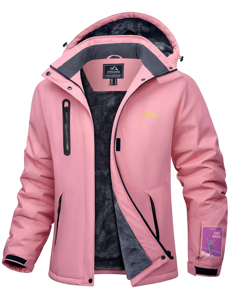 Mujer Impermeable Invierno Chaqueta Forrada de Vellón Cálida Nieve Exterior Esquí Chaqueta con Capucha Foto 1 de 4