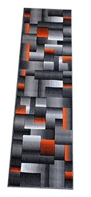 Alfombra de corredor contemporánea moderna, naranja gris negro (2 pies x 7 pies)  Foto 1 de 4