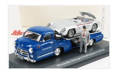 SCHUCO 450376800 MERCEDES BENZ - RACING CAR TRANSPORTER TRUCK RENNWAGEN 1955 WIT - Immagine 1 di 2