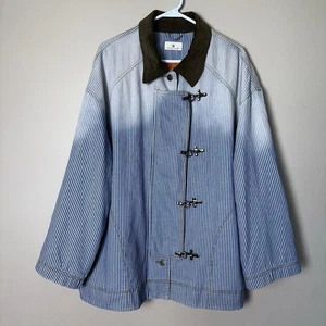 Urban Daizy Denim Jacket Womens M/L Blue Pinstriped Gradient Ombre Button Hooks - Picture 1 of 12