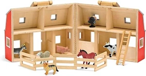 Melissa & Doug Portable & Foldable Red Barn Toy With Farm Animals Coral & Ladder - Picture 1 of 8