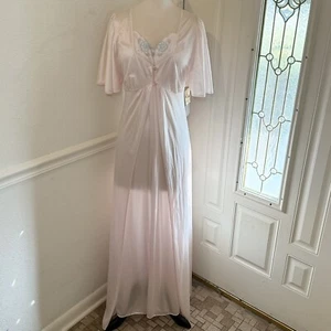 Neu mit Etikett JCPenney Vintage 80er rosa Nylon Peignoir Set langes Nachthemd Morgenmantel neu aus altem Lagerbestand hergestellt in den USA S - Bild 1 von 10