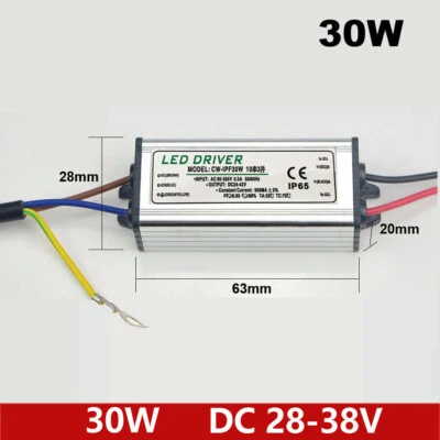 30W LED Driver Power Supply Waterproof 900mA±5% DC 24V - 42V For Floodlight DIY - Image 1 of 2