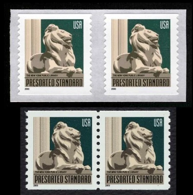 #3447 & 3769 NY Public Library Lion, Coil Pairs, Mint **ANY 5=FREE SHIPPING** - Image 1 of 3