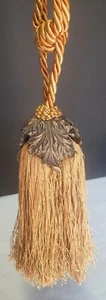 DRAPERY CURTAIN TIE BACK Cast Resin Large GOLD Colored Tassel and Cord 27"  - Picture 1 of 12
