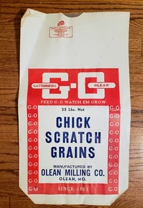 Vintage Chick Scratch Grains Olean Milling MO FEED BAG 24" Farm advertising - Picture 1 of 8