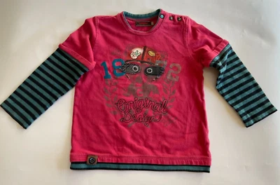 Catimini Boys Long sleeve Top 3 Years Pink Black & Teal stripe Running Racoon  - Image 1 of 2