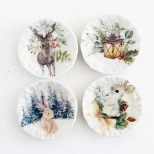 Miniature Vintage Christmas Plates Set 1:12 Dollhouse Ceramic Tableware Decor 4P - Bild 1 von 12