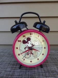 Vintage Disney Mickey Mouse Alarm Clock - Red - Keeps Perfect Time - New Battery - Picture 1 of 2