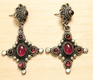 Tolle Ohrstecker 30er - 40er Jahre Sterlingsilber und Magenta Edelstein X804A - Bild 1 von 2