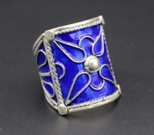 Marokkanischer Tuareg Sterling Silber Ring, blaue Emaille Handarbeit Ring, Tribal Ring - Bild 1 von 9