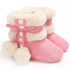 Newborn Baby Boy Girl Pram Shoes Infant PomPom Balls Winter Snow Boots Trainers - Picture 1 of 17