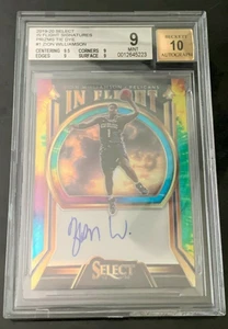 2019-20 Select Zion Williamson In Flight Tie Dye Auto /15 RC BGS 9 Mint Auto 10