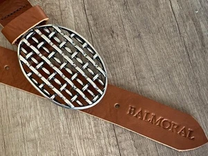 Antiguo cinturón de cuero real estilo parrilla cromada Sunburst 38 mm hecho a mano J1 - Imagen 1 de 4