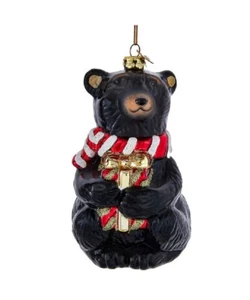 Kurt Adler Noble Gems Black Bear w/Gift Glass Christmas Ornament-4.5" H - Picture 1 of 3
