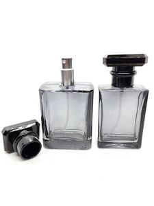  Empty Glass Perfume Spray Bottle Rectangular Transparent Grey 30ml or 50ml - Picture 1 of 15