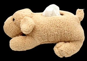 Plush Stuffed Puppy Dog Tissue Box Baby Wipes Cover 14" Tan Brown Nursery Decor - Picture 1 of 9