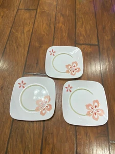 Corning Ware Corelle Vitrelle Pretty Pink Square salad Plates made in USA - Picture 1 of 4