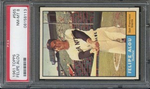 1961 TOPPS #565 FELIPE ALOU PSA 8 GIANTS *B61564
